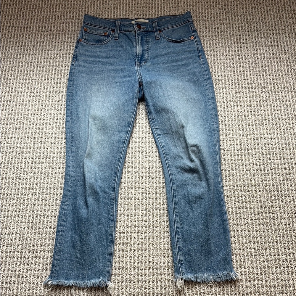Madewell Blue Ankle Cropped Jeans with Frayed Hem